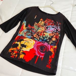 🎄2 for $15 🎄 Via Milano! Black & Multicolor Floral Top M